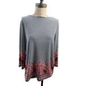 Chico's Size M Medium (1) Striped Boho Slinky Blouse